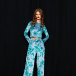 Παντελόνι Βελούδινο Floral Λιλά-Πετρόλ